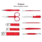 Manicure Set, Travel Mini Nail Clippers Kit Pedicure Care Tools, 10pcs Stainless Steel Grooming kit (Red) - Image 3