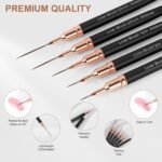 Artdone Metallic Nail Art Pens, Liner Brushes Set, 5PCS Black Nail Tools | For Long Lines, Thin Details, Fine Drawing, Liner Brush UV Gel Polish Painting Nail Design Sizes 5/8/12/20/25mm - Image 4