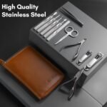 Stainless Steel Manicure Set 11-in-1 Professional Nail Clipper Kit | Portable Leather Travel Case, Pedicure & Grooming Tools for Fingernails & Toenails, Luxury Gifts Set for Men & Women, Brown - Image 3
