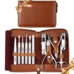 Stainless Steel Manicure Set 11-in-1 Professional Nail Clipper Kit | Portable Leather Travel Case, Pedicure & Grooming Tools for Fingernails & Toenails, Luxury Gifts Set for Men & Women, Brown - Image 2